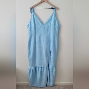 Plus Size Dusty Blue V Neck Tiered Hem Split Dress